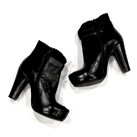 Miz Mooz Liv Black Leather Suede Buckle Platform Heeled Ankle Boots - Picture 7 of 10